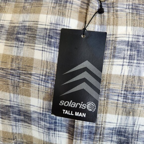 Solaris Shirt Men's Tall Man Cream White  Plaid ButtonUp Long Sleeve Size XLT 14 - Picture 14 of 15